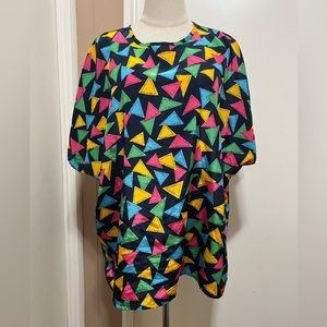 Vintage Liz Baker Blouse Women's L Multi Color Print Short Sleeve.